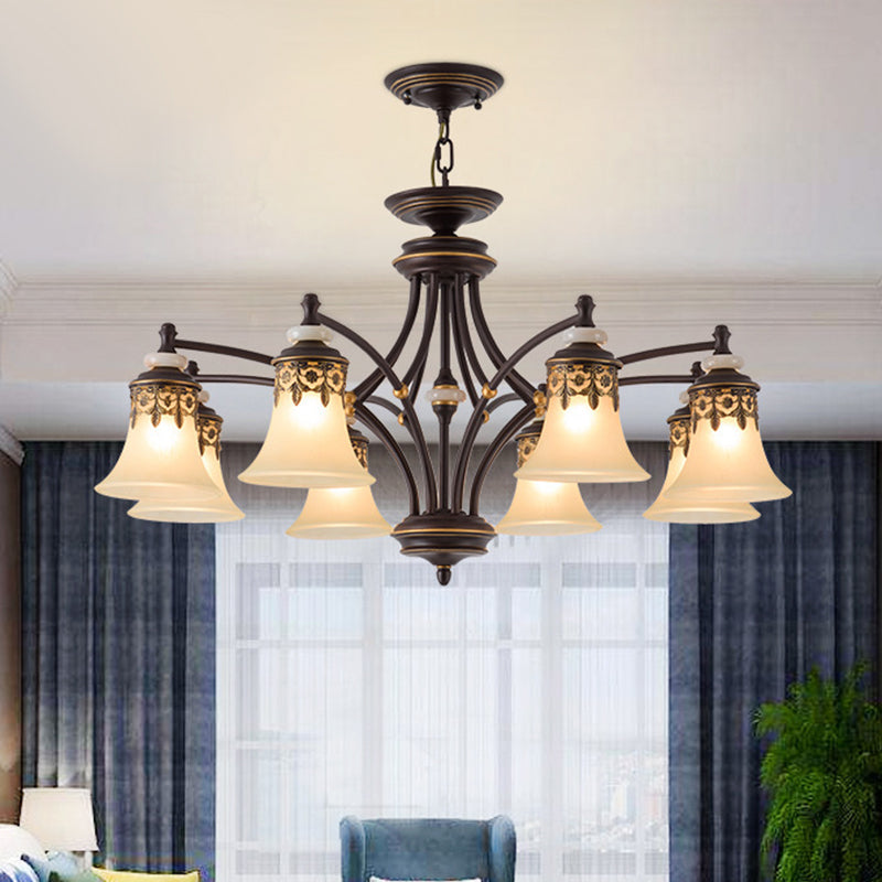 Deep Tan Bell Pendant Lighting Traditional Frosted Glass 3/5/6 Lights Living Room Chandelier
