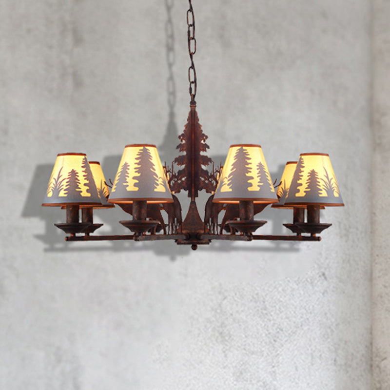 Éclairage de lustre en métal et en tissu industriel 3/5/8 Light Dining Room Pendant Lighting in Rust