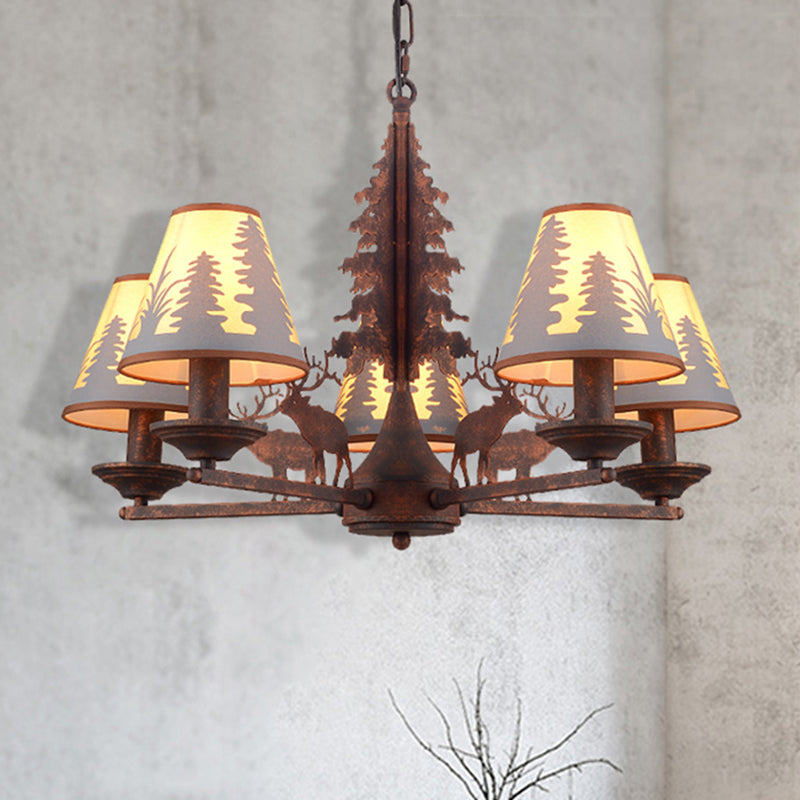 Éclairage de lustre en métal et en tissu industriel 3/5/8 Light Dining Room Pendant Lighting in Rust