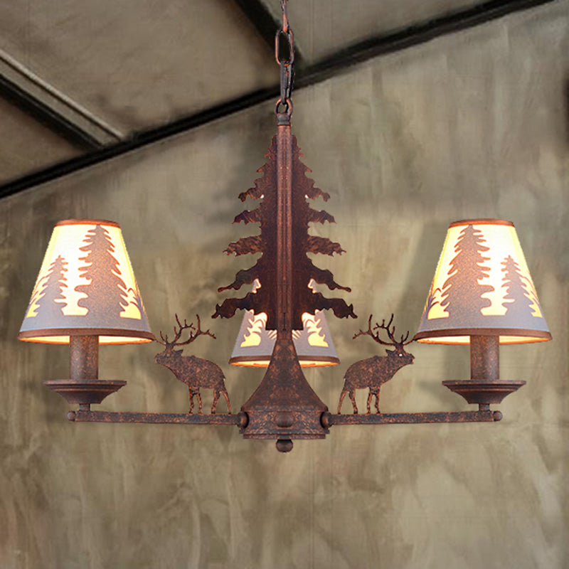 Éclairage de lustre en métal et en tissu industriel 3/5/8 Light Dining Room Pendant Lighting in Rust