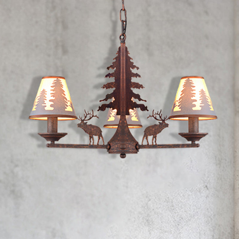Éclairage de lustre en métal et en tissu industriel 3/5/8 Light Dining Room Pendant Lighting in Rust