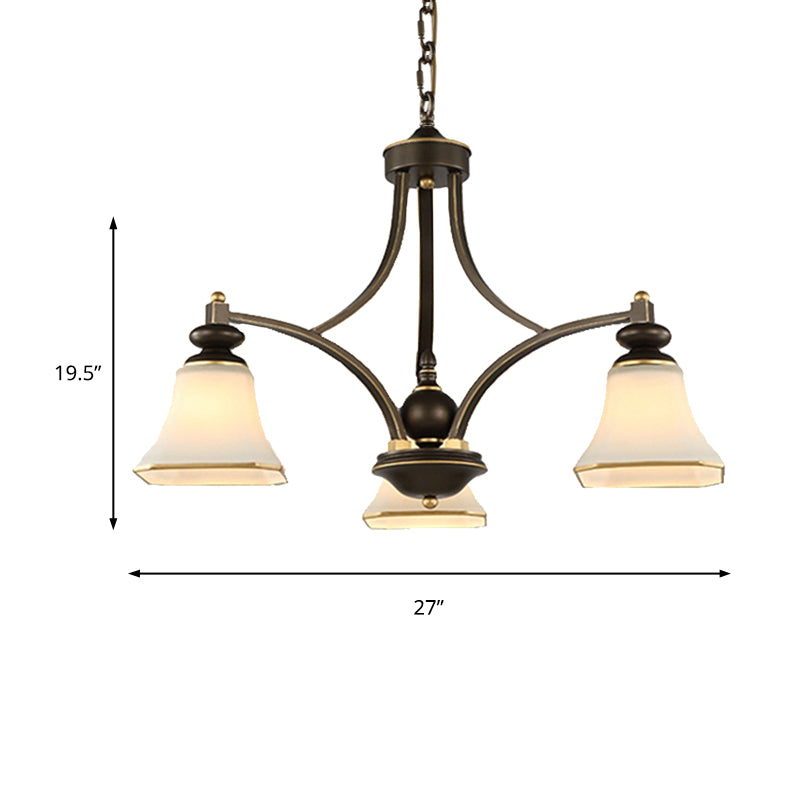 3/5/6 Lights Bell Shade Chandelier Classic Antique Brass Frosted Glass Pendant Light Fixture