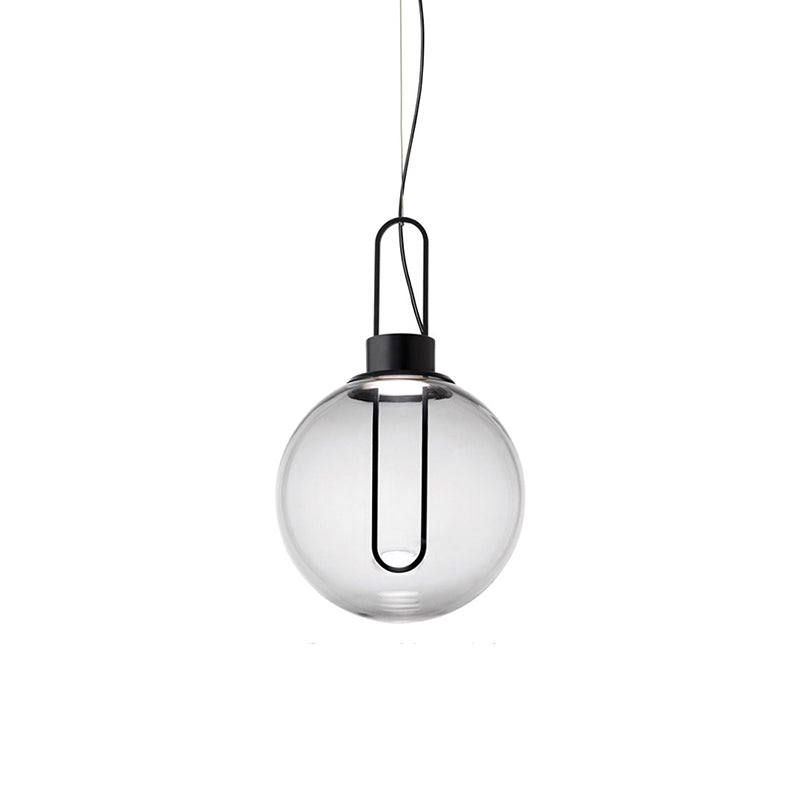 Sphere Pendant Lighting Contemporary Clear Glass 1 Light White/Black Hanging Lamp Fixture for Restaurant in White Light