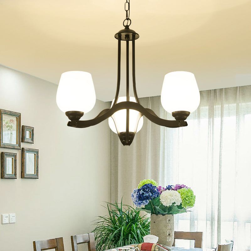 3/6/8 Lights Ceiling Lamp Sputnik Frosted Glass Traditional Living Room Chandelier in Black with Cup Shaped