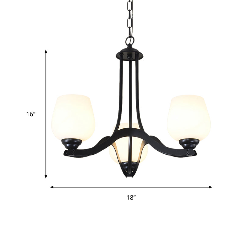 3/6/8 Lights Ceiling Lamp Sputnik Frosted Glass Traditional Living Room Chandelier in Black with Cup Shaped