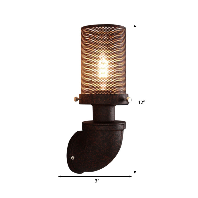 1 Light Metal Wall Lamp Industrial Rust Caged Cylinder Dining Room Sconce Light Fixture