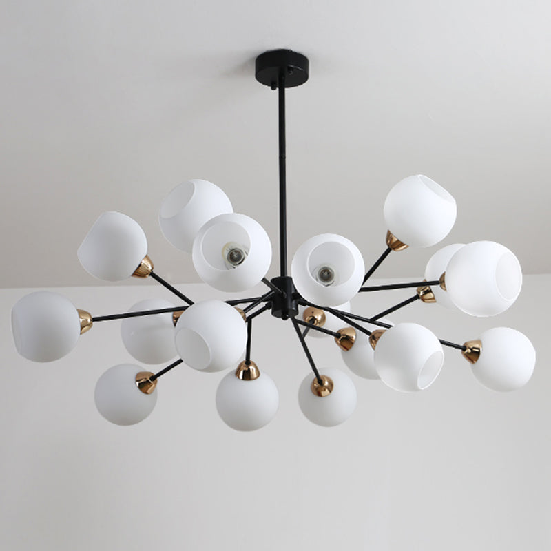 Black Globe Shade Chandelier Lamp Traditional White Glass 6/12/18 Lights Living Room Hanging Light with Sputnik Design