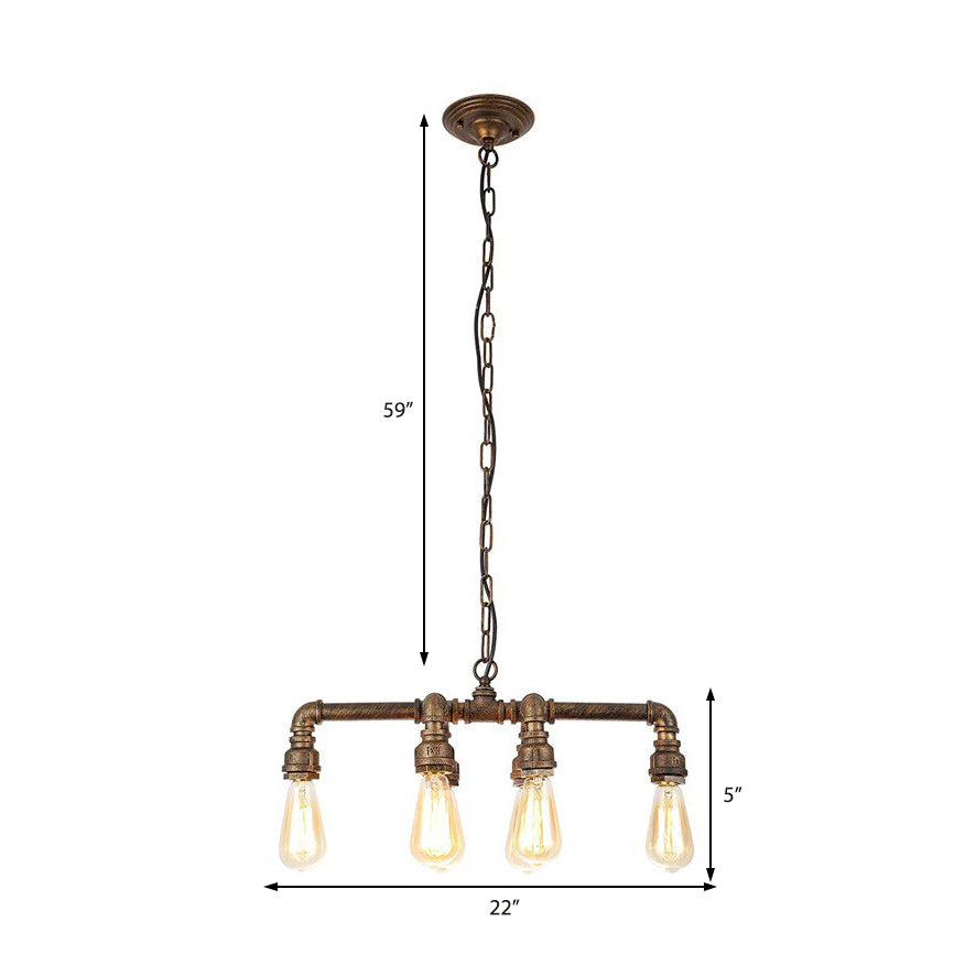 Éclairage pendentif armé Black / Bronze 6 lumières Chandelier de salle à manger en métal avec conception de chaîne et de tuyaux