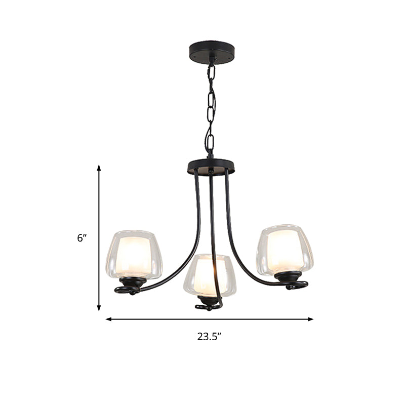 3/6 Bulbs Ceiling Lamp Sputnik Double-Layered Glass Traditional Dining Room Chandelier in Black