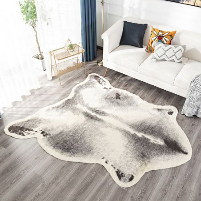 White and Grey Minimalist Rug Synthetics Faux Badger Skin Carpet Washable Pet Friendly Non-Slip Backing Rug for Living Room