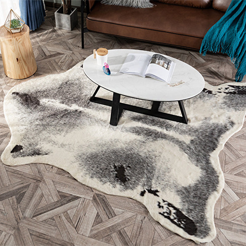 White and Grey Minimalist Rug Synthetics Faux Badger Skin Carpet Washable Pet Friendly Non-Slip Backing Rug for Living Room