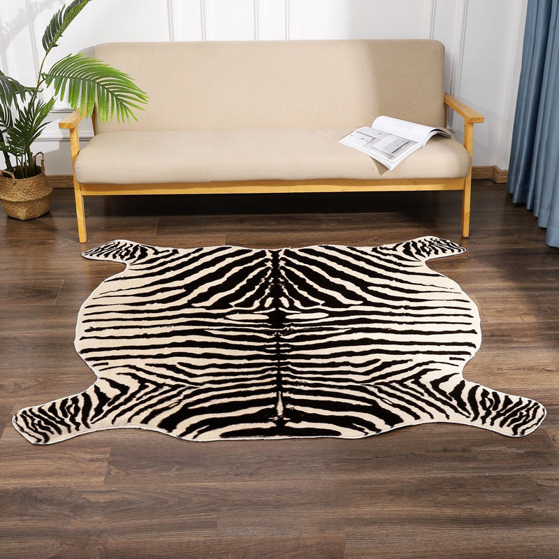 Forme irrégulière Tapis imprimé zébré Rapis moderniste noir Polyester Lavable Anti-slip Backing Pet Friendly Tap pour chambre