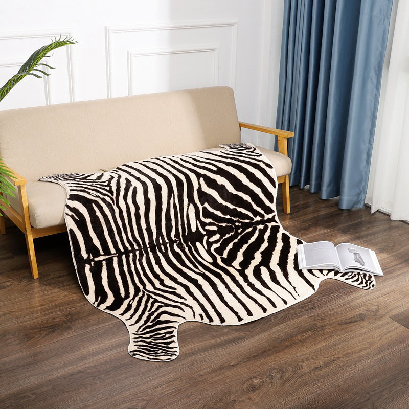 Forme irrégulière Tapis imprimé zébré Rapis moderniste noir Polyester Lavable Anti-slip Backing Pet Friendly Tap pour chambre