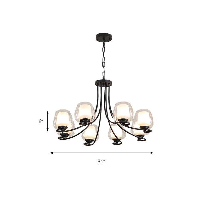 8 Lights Chandelier Light with Cylinder Shade Double-Layered Glass Classic Living Room Ceiling Lamp