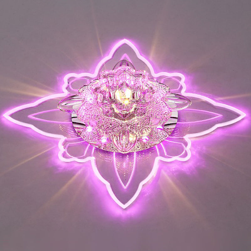 Plafonnier LED encastré en cristal moderne en forme de fleur pour couloir, transparent