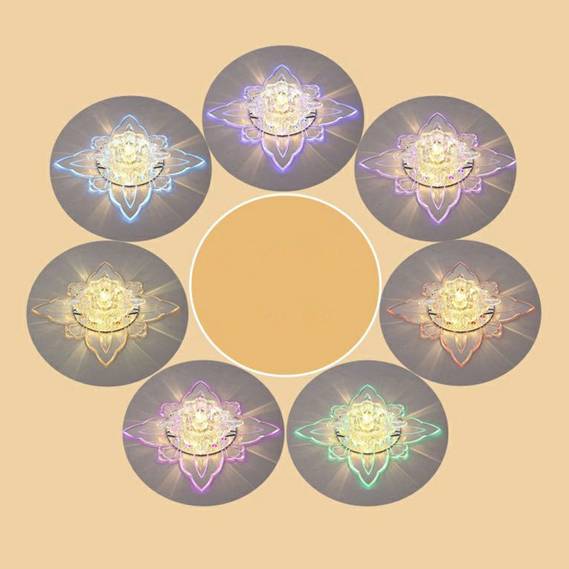Plafonnier LED encastré en cristal moderne en forme de fleur pour couloir, transparent