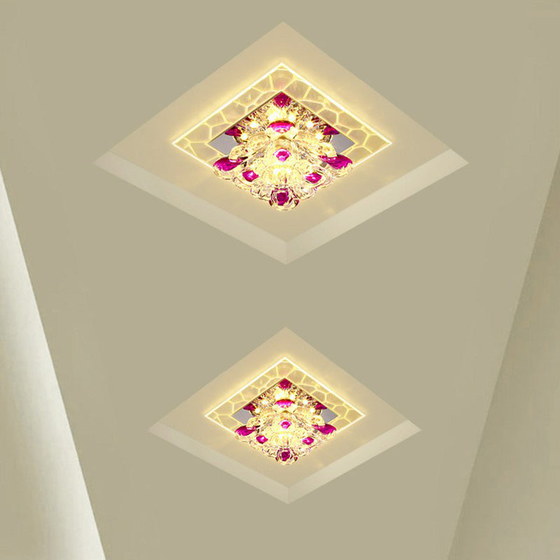 Crystal Square Flush Light Modern Style Clear LED Flush Ceiling Light Fixture for Corridor