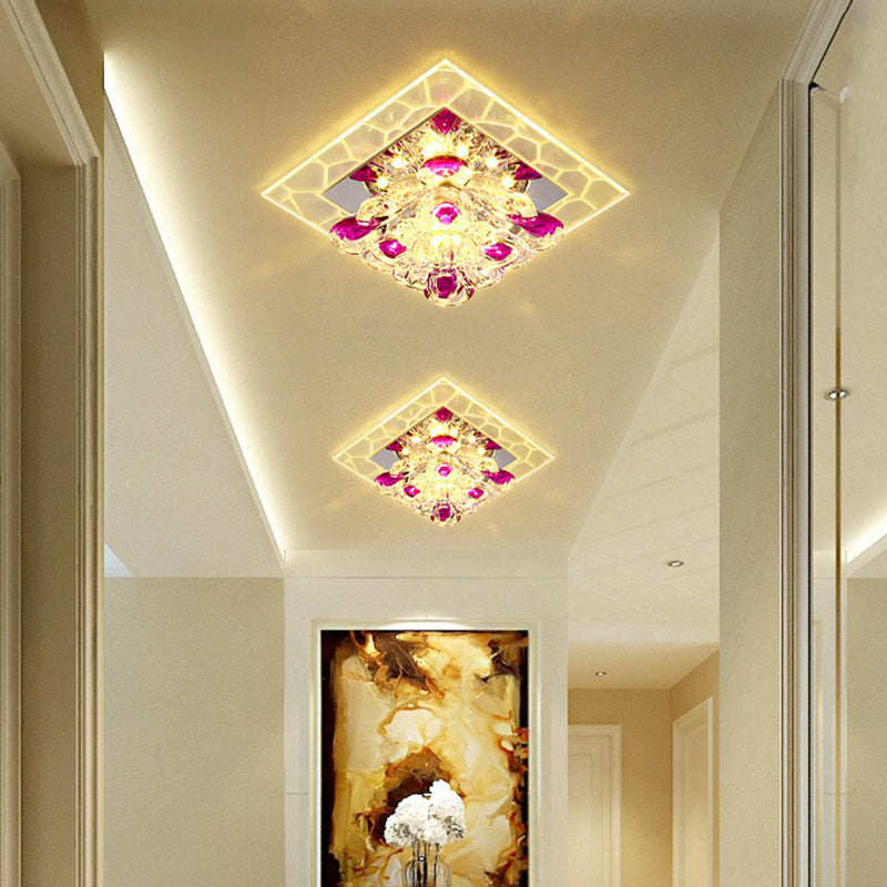 Crystal Square Flush Light Modern Style Clear LED Flush Ceiling Light Fixture for Corridor