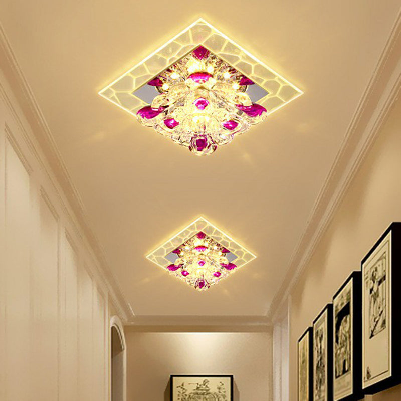 Crystal Square Flush Light Modern Style Clear LED Flush Ceiling Light Fixture for Corridor