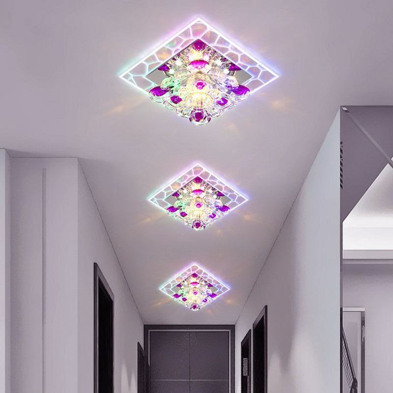 Crystal Square Flush Light Modern Style Clear LED Flush Ceiling Light Fixture for Corridor