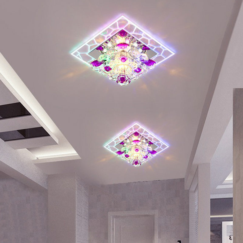 Crystal Square Flush Light Modern Style Clear LED Flush Ceiling Light Fixture for Corridor