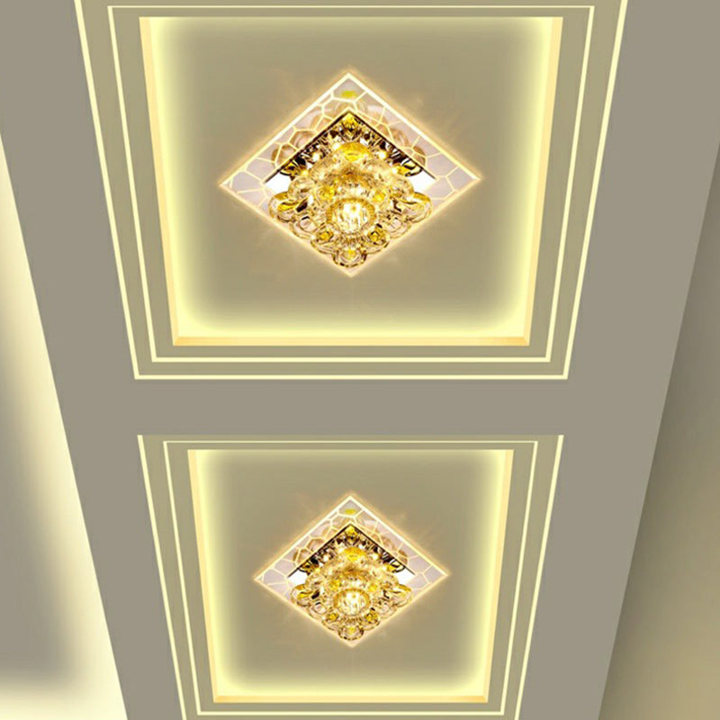 Squared Crystal Flush Mount Lighting Minimalist Clear LED Flush Mount Fixture for Hallway