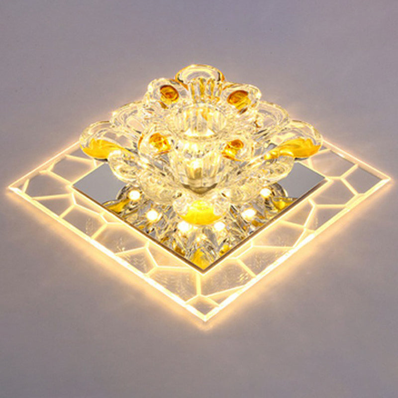 Squared Crystal Flush Mount Lighting Minimalist Clear LED Flush Mount Fixture for Hallway