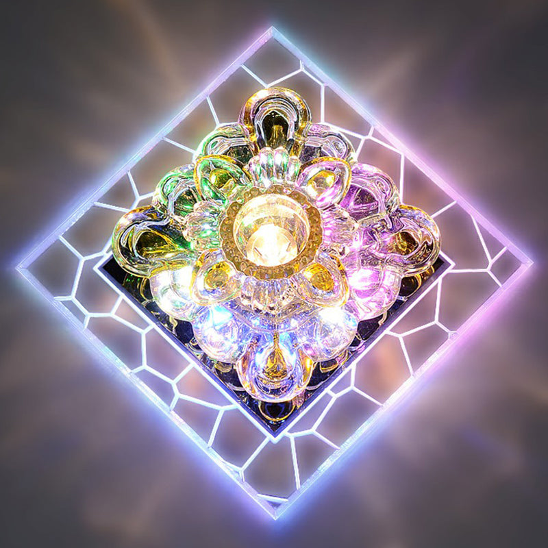 Squared Crystal Flush Mount Lighting Minimalist Clear LED Flush Mount Fixture for Hallway