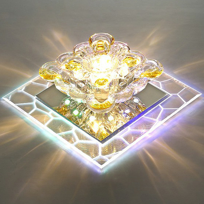 Squared Crystal Flush Mount Lighting Minimalist Clear LED Flush Mount Fixture for Hallway