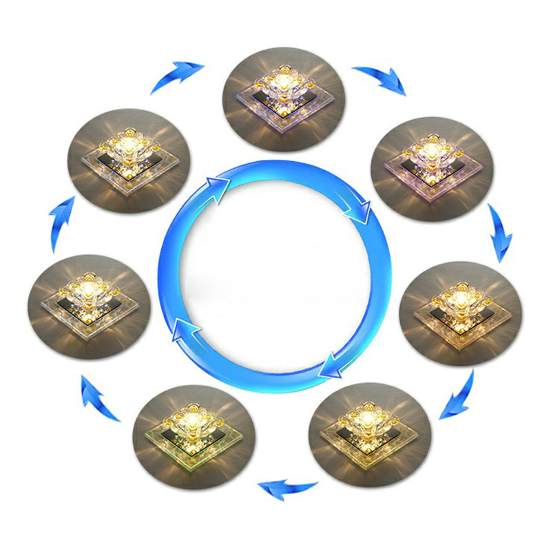 Squared Crystal Flush Mount Lighting Minimalist Clear LED Flush Mount Fixture for Hallway