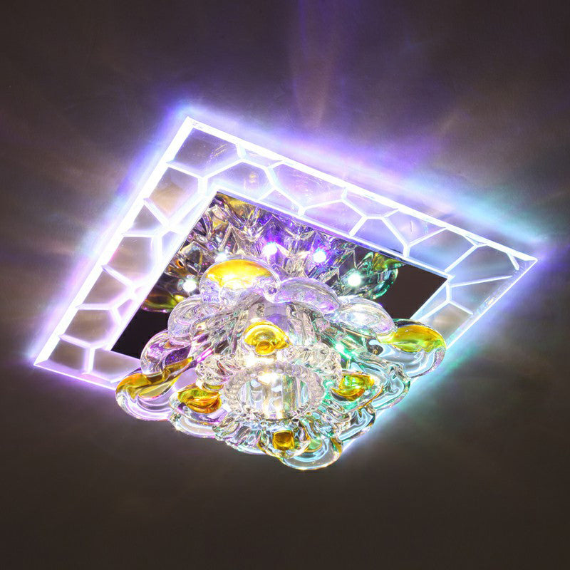 Clear Square LED Flush Mount Modern Crystal Flushmount Ceiling Light for Corridor