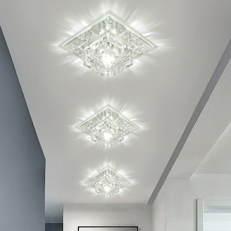 Square Flush Mount Lighting Minimalist Crystal Hallway LED Flush Mount Fixture in Clear