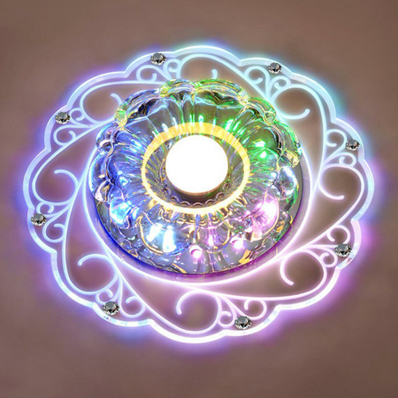 Plafonnier encastré moderne en cristal à LED pour couloir de forme florale en transparent