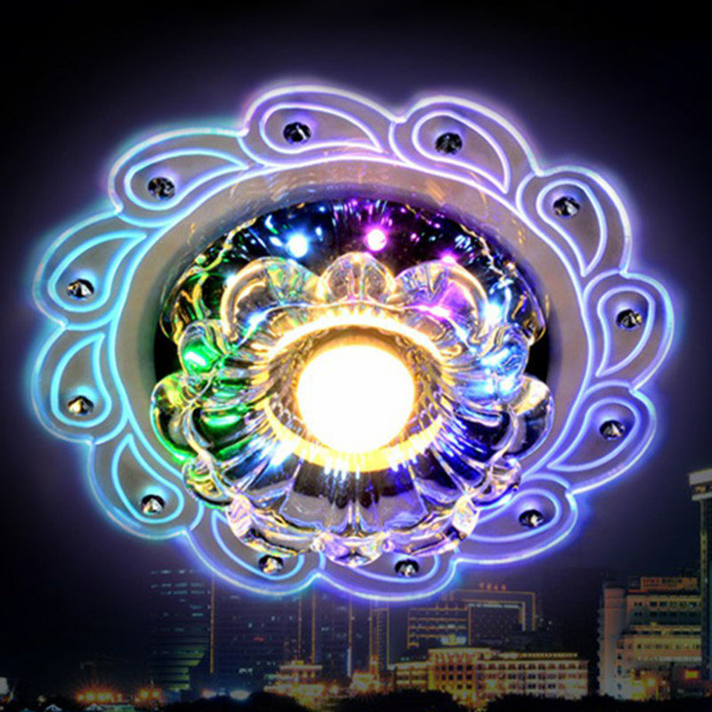 Plafoniera da incasso a forma di fiore contemporanea in cristallo per corridoio LED, apparecchio di illuminazione da incasso in trasparente