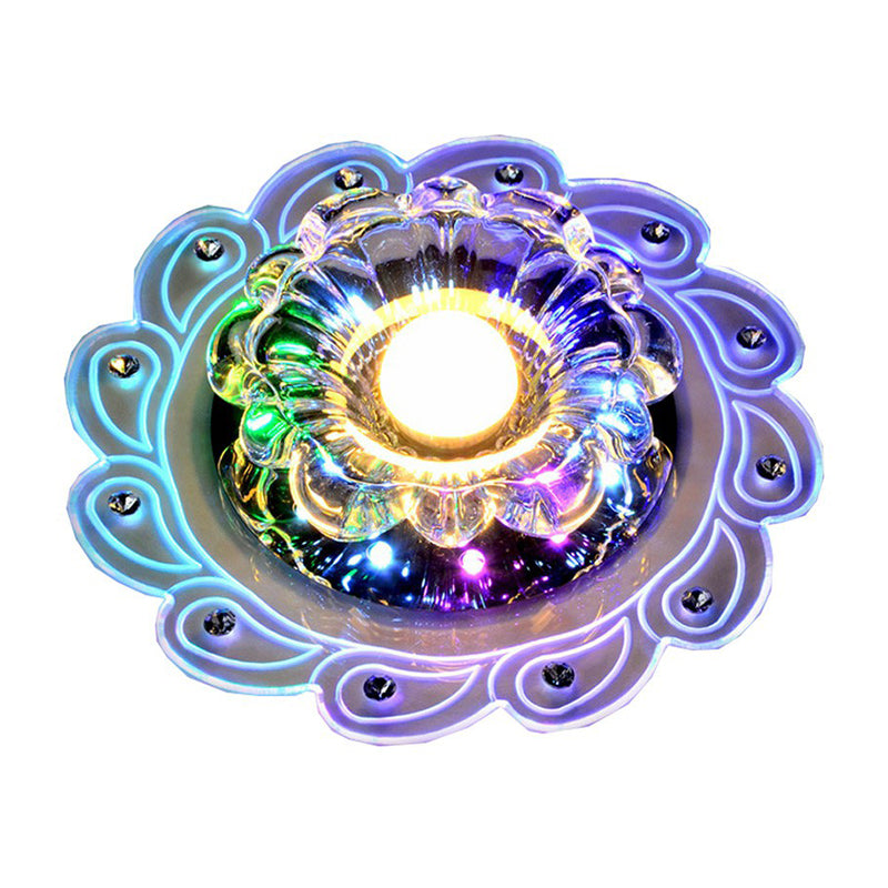 Plafoniera da incasso a forma di fiore contemporanea in cristallo per corridoio LED, apparecchio di illuminazione da incasso in trasparente