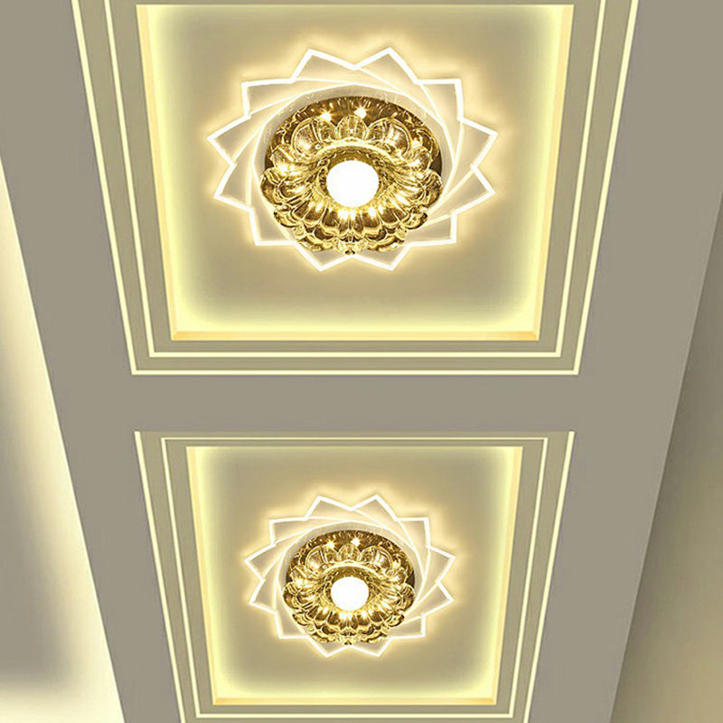 Plafonnier LED transparent de Style moderne, luminaire décoratif de plafond, motif Floral en cristal, pour couloir