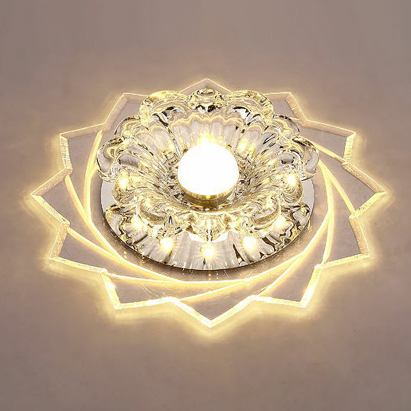 Plafonnier LED transparent de Style moderne, luminaire décoratif de plafond, motif Floral en cristal, pour couloir