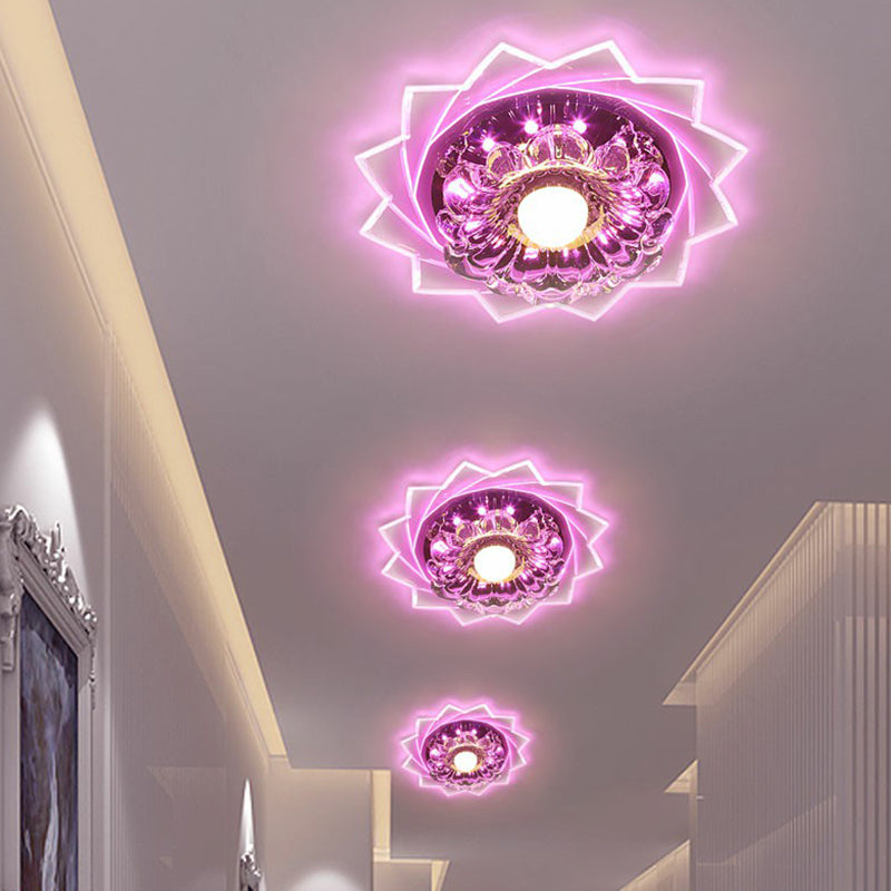 Plafonnier LED transparent de Style moderne, luminaire décoratif de plafond, motif Floral en cristal, pour couloir