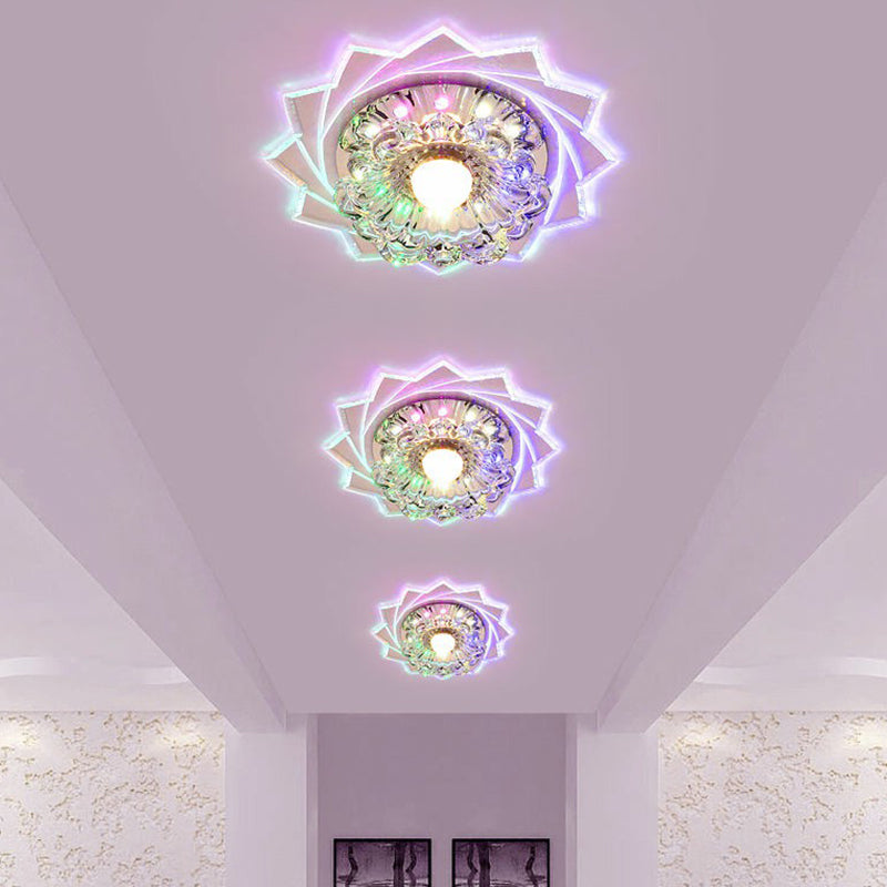 Plafonnier LED transparent de Style moderne, luminaire décoratif de plafond, motif Floral en cristal, pour couloir
