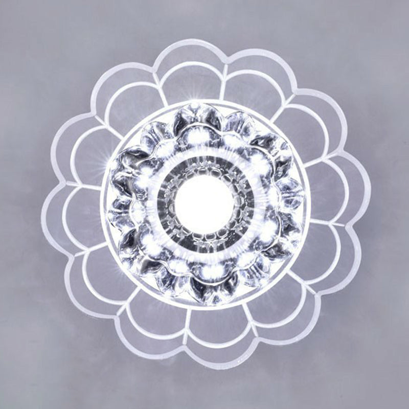 Modern Style Blossom Shaped Flush Light Crystal Hallway LED Flush Ceiling Light Fixture in Clear