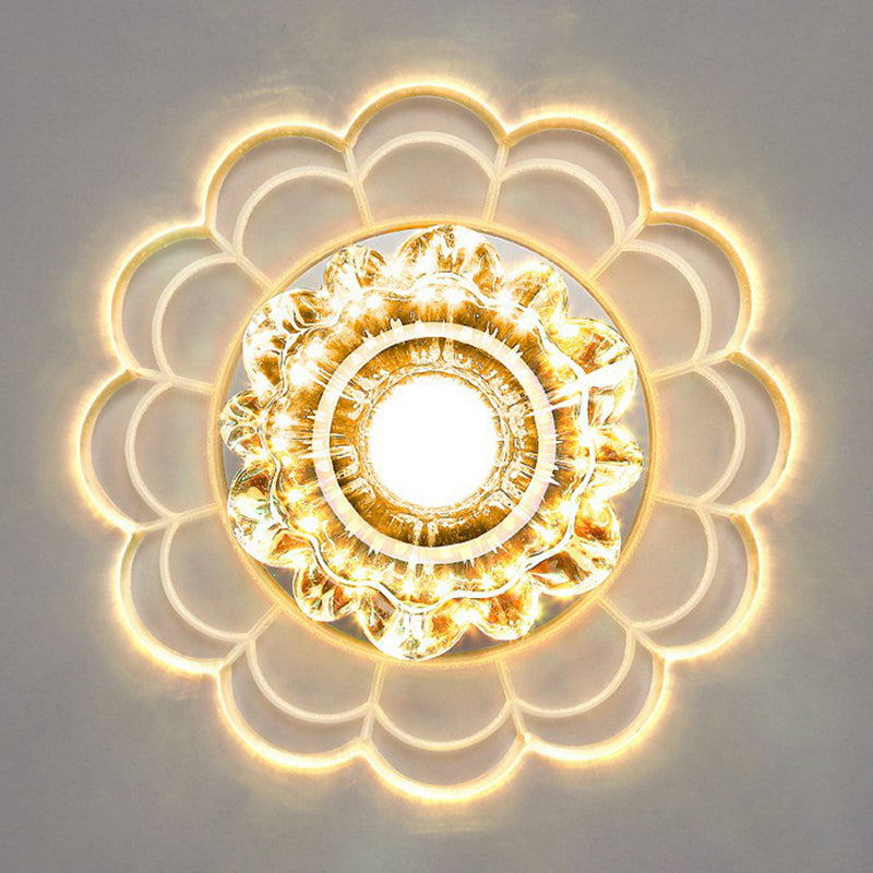 Modern Style Blossom Shaped Flush Light Crystal Hallway LED Flush Ceiling Light Fixture in Clear