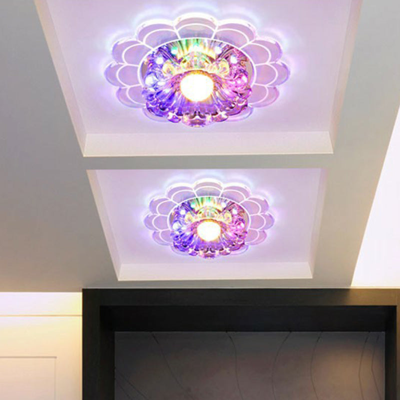 Modern Style Blossom Shaped Flush Light Crystal Hallway LED Flush Ceiling Light Fixture in Clear