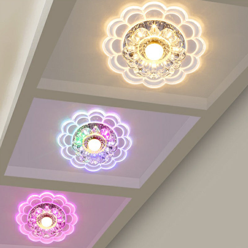 Modern Style Blossom Shaped Flush Light Crystal Hallway LED Flush Ceiling Light Fixture in Clear