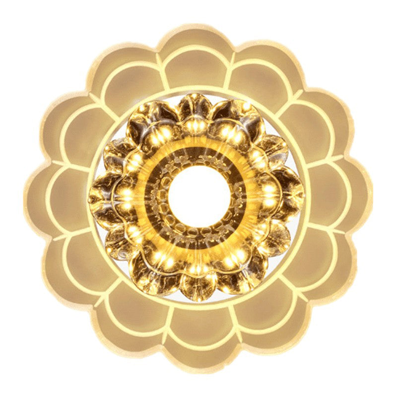 Modern Style Blossom Shaped Flush Light Crystal Hallway LED Flush Ceiling Light Fixture in Clear