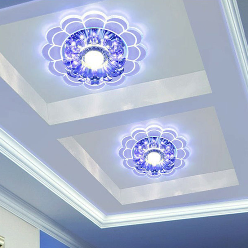 Modern Style Blossom Shaped Flush Light Crystal Hallway LED Flush Ceiling Light Fixture in Clear