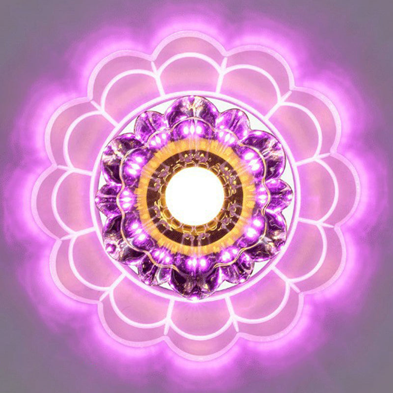 Plafonnier LED en forme de fleur de style moderne, luminaire de plafond en cristal pour couloir, transparent