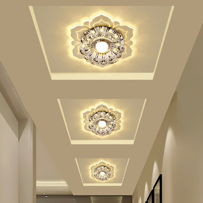 Crystal Flower Shaped LED Flush Mount Modern Clear Flushmount Ceiling Light for Entryway