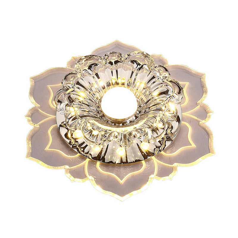 Crystal Flower Shaped LED Flush Mount Modern Clear Flushmount Ceiling Light for Entryway