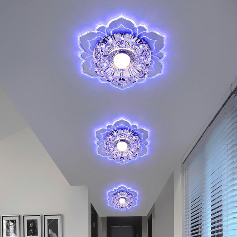 Crystal Flower Shaped LED Flush Mount Modern Clear Flushmount Ceiling Light for Entryway