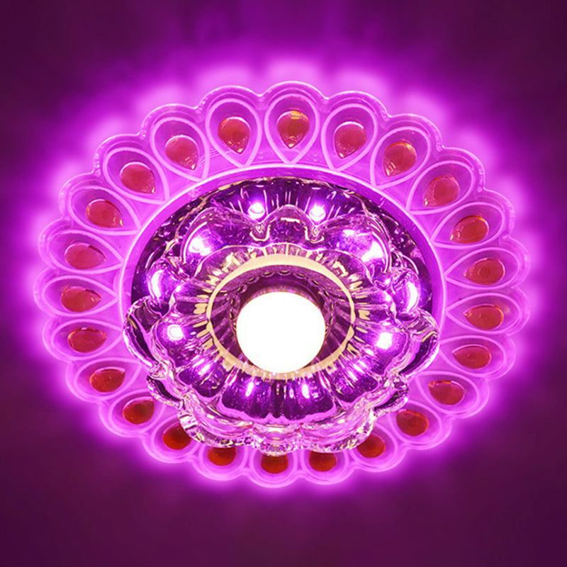 Blossoming Flower Entryway Flush Monte Lighting Crystal Minimalist LED Flush Mount Fixture in Clear